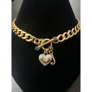 Juicy Couture Thick Gold Chain Toggle Clasp Choker with Pave Heart Charm